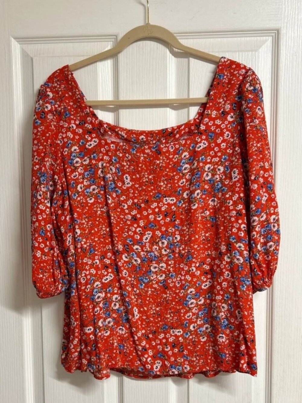 F&F Red Ditsy Floral Square Neck Blouse - Picture 2 of 5